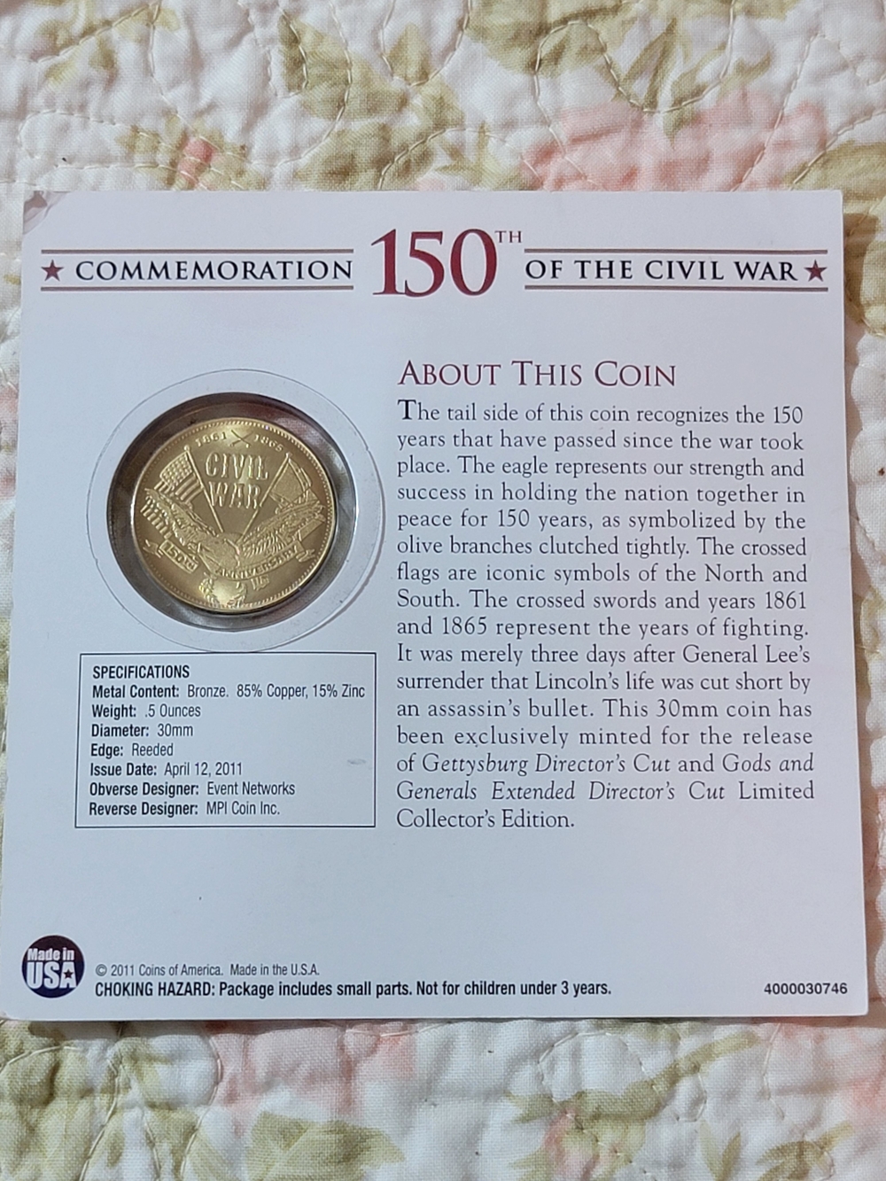 150th Civil War Commemoration Gold-Tone Coin Art Print - Home Wall Art